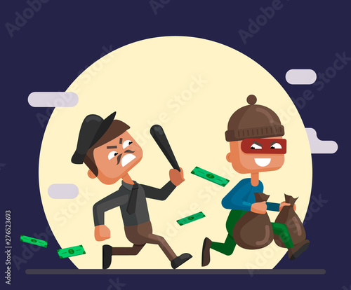 Vector cartoon illustration of a police officer and thief photo