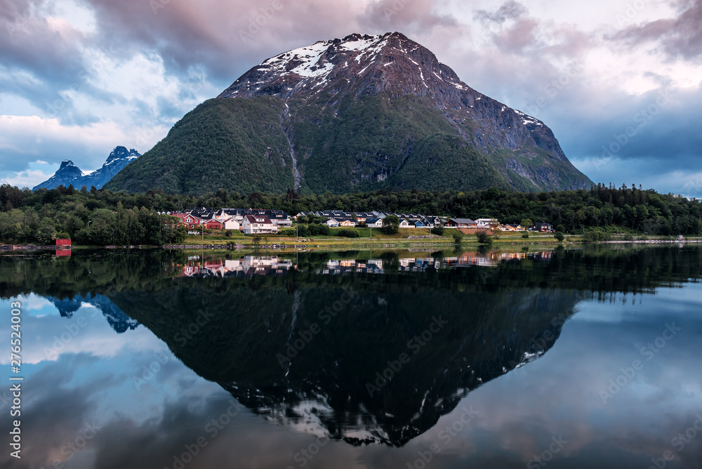 Mountain reflection in water. Norway