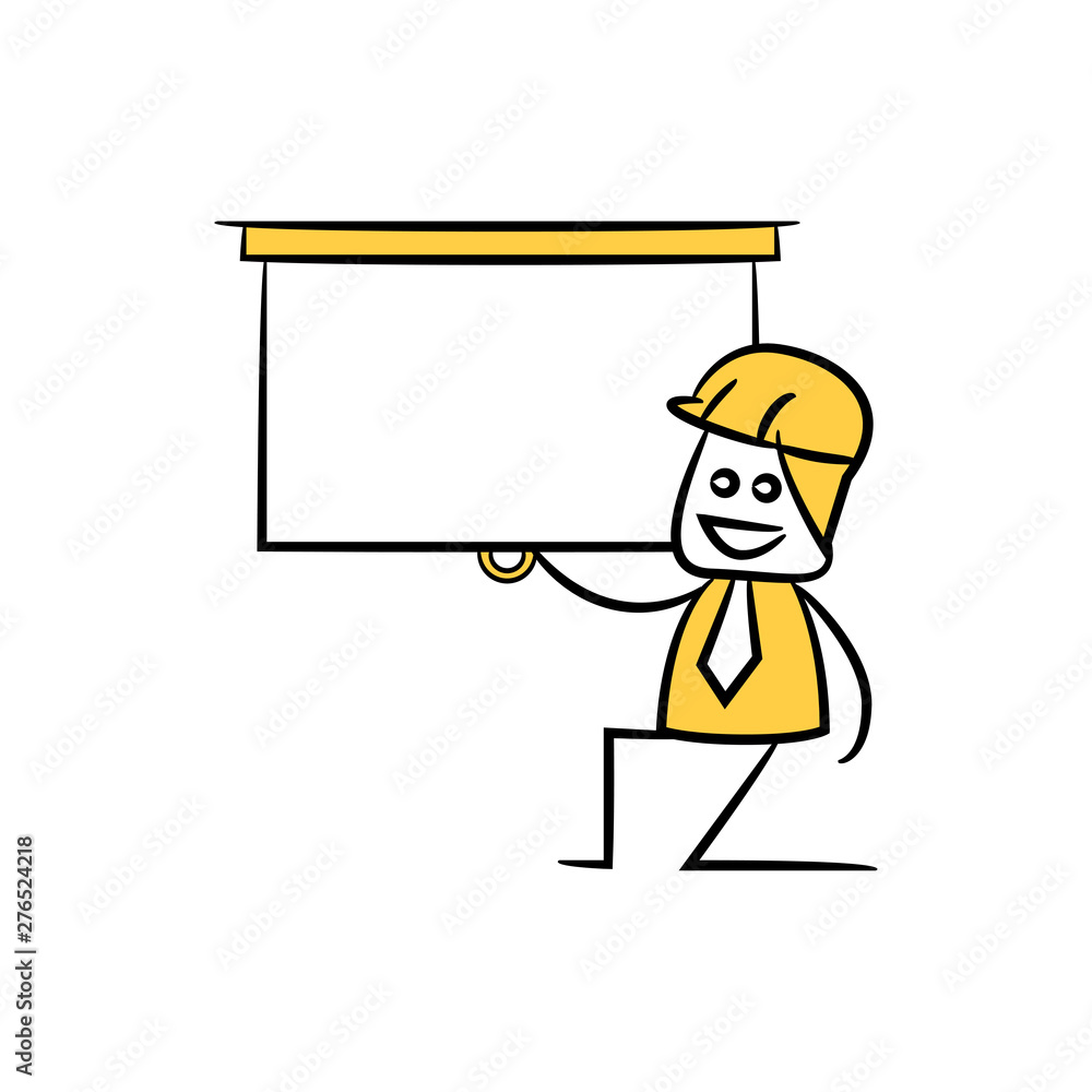 engineer worker and presentation screen icon stick figure yellow theme engineer worker and presentation screen icon stick figure yellow theme