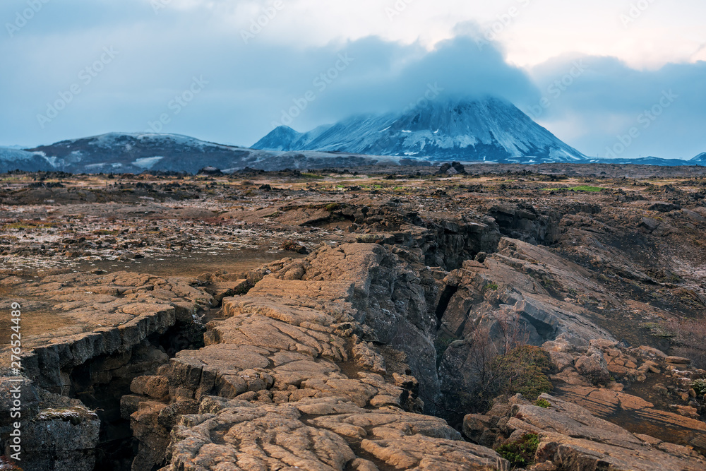 Fototapeta premium volcano and cracked earth