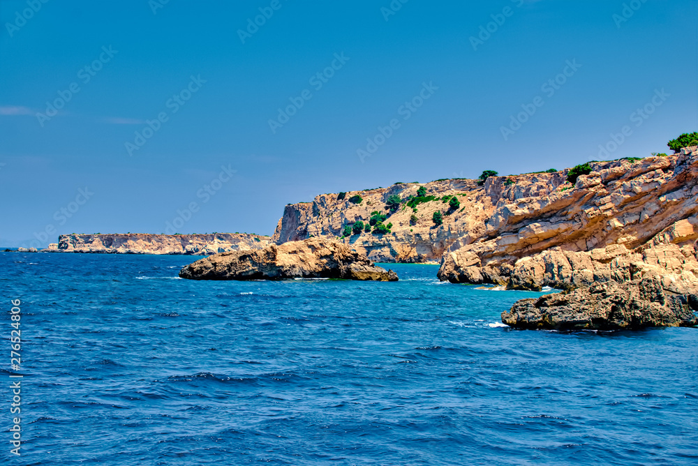 Mediterranean sea coast of pserimos island greece