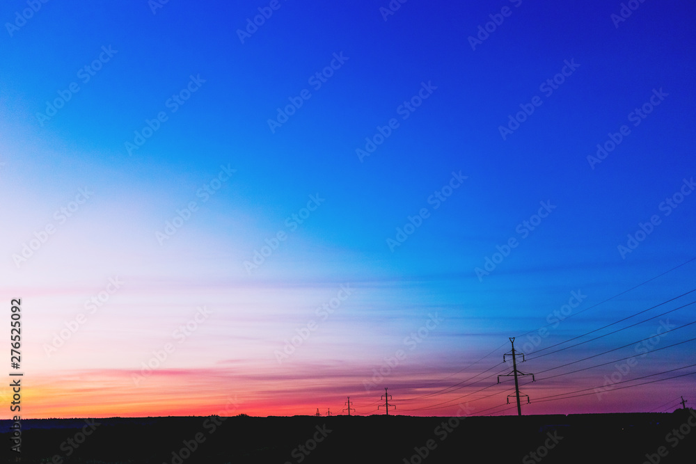 Sunset background with blue, red and yellow colors