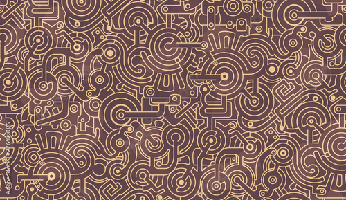 Abstract seamless pattern. Mechanic, technical. Bolts, gears, bolts. Light and dark beige, brown color palette