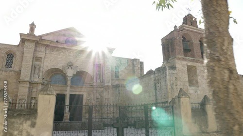 Camera pans across the entrance of the Cathedral of Santa María la Menor in the Colonial Zone of Santo Domingo photo