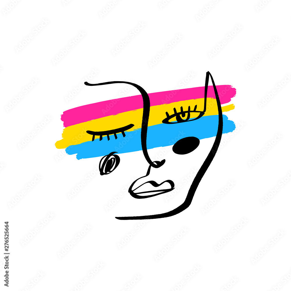 Pansexual Pride Grunge Style Flag And Abstract Human Face Line Art Gay And Lesbian Icon Symbol 7710