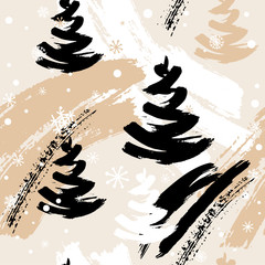 Keuken achterwand Kerstmis motieven patronen Abstract winterpatroon met kerstboompjes  © Iryna