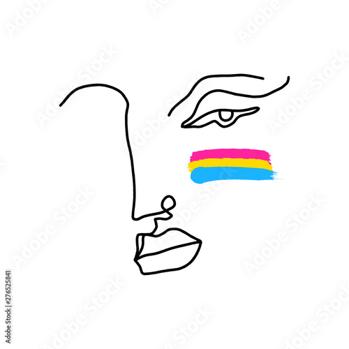 Hand Drawing Face Portrait Line Art In Cubism Style With Pansexual Lgbt Flag Lesbian Gay Bisexual Transgender Concept Vector Stock Vector Adobe Stock
