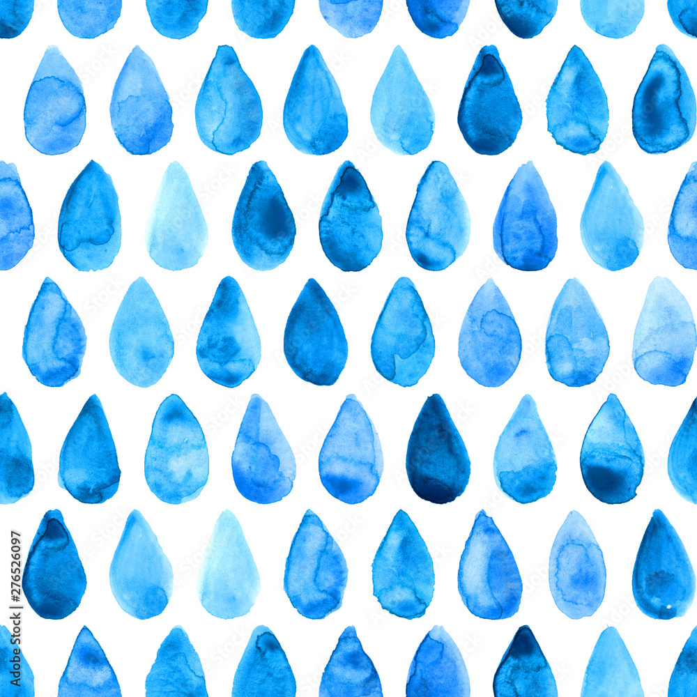 Watercolor water drops seamless pattern. Blue and wthite background for fabric, pritns, covers, invitation. Control water drinking. Watercolor water drops seamless pattern. Blue and wthite background for fabric, pritns, covers, invitation. Control water drinking.