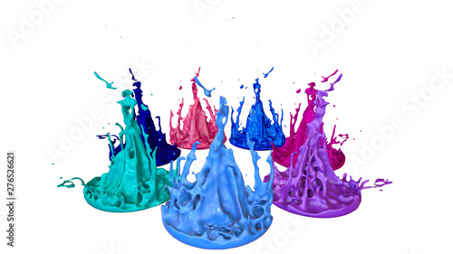 paint flew out of the jar on white background. Simulation of 3d splashes of ink on a musical speaker that play music. beautiful splashes as a bright background. 36