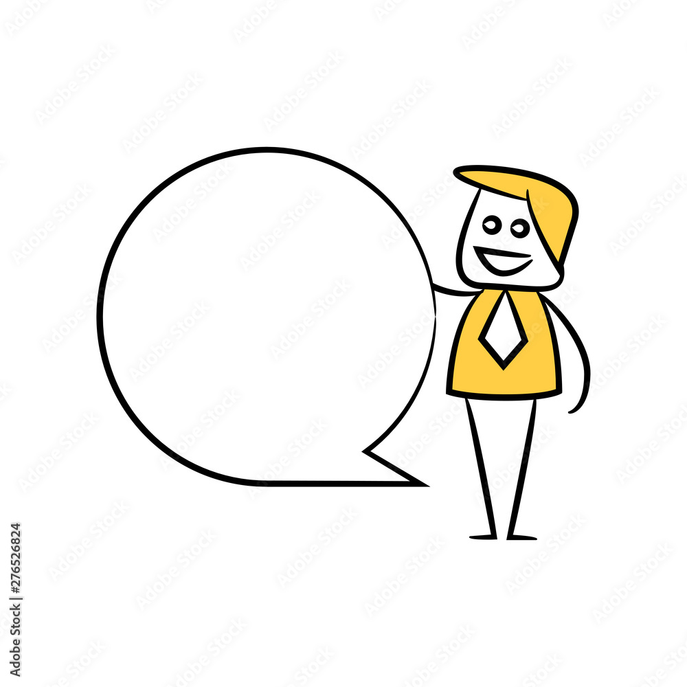 businessman present blank speech bubble yellow hand drawn theme