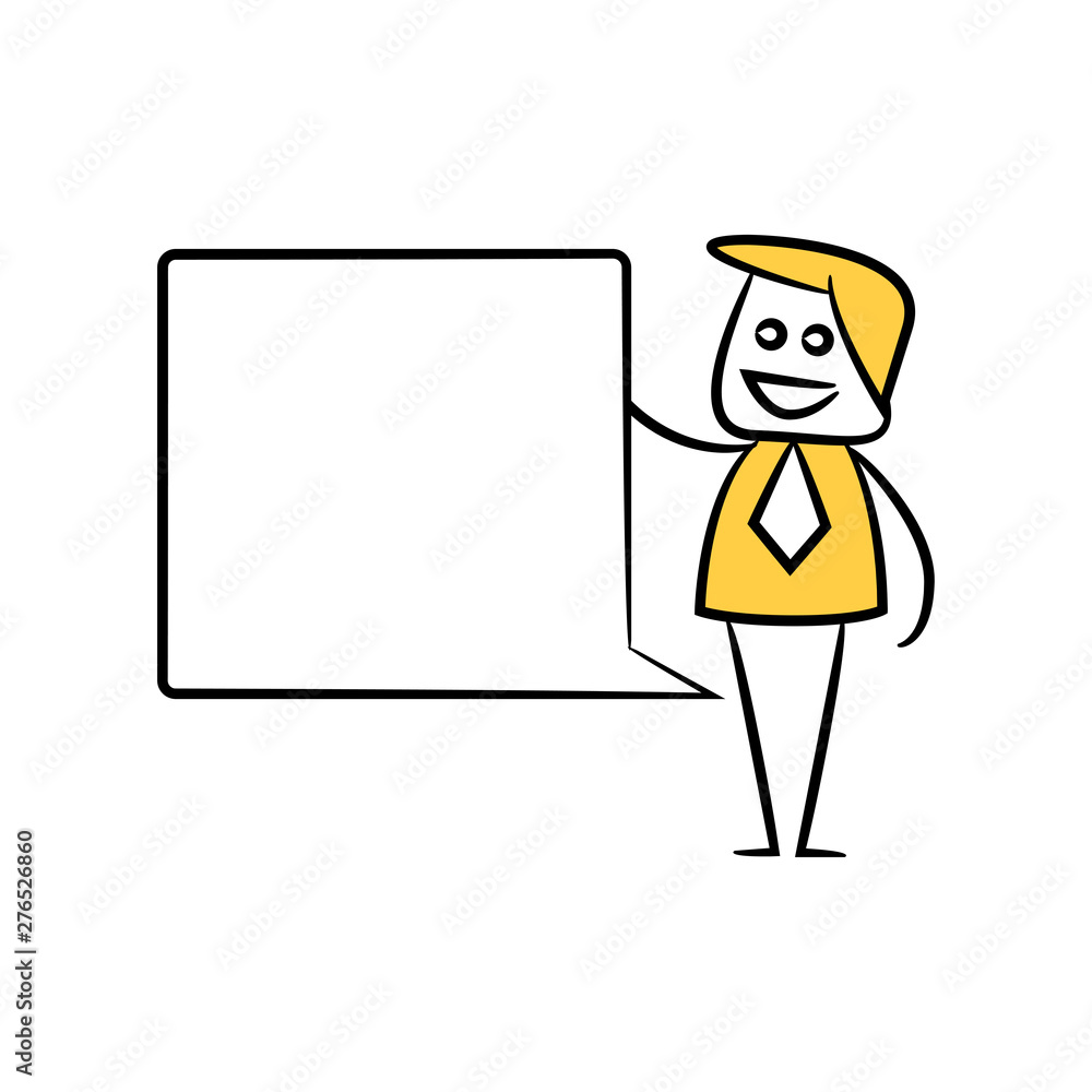 businessman present blank speech bubble yellow hand drawn theme