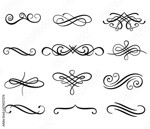 Hand drawn vector dividers. Lines, borders and laurels set. Doodle design elements.