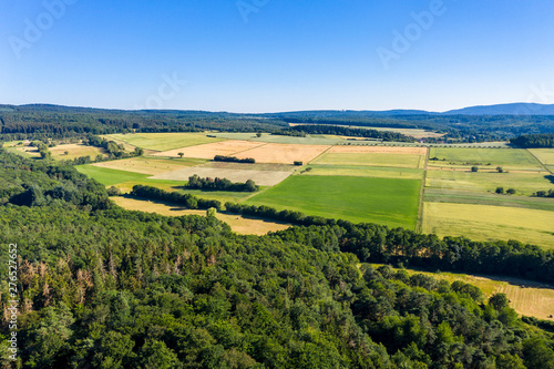 Aerial photograph  Agricultural area  Meadows  fields of cereals  villages  fields  forests. Wetterau  Hochtaunuskreis  Hesse  Germany