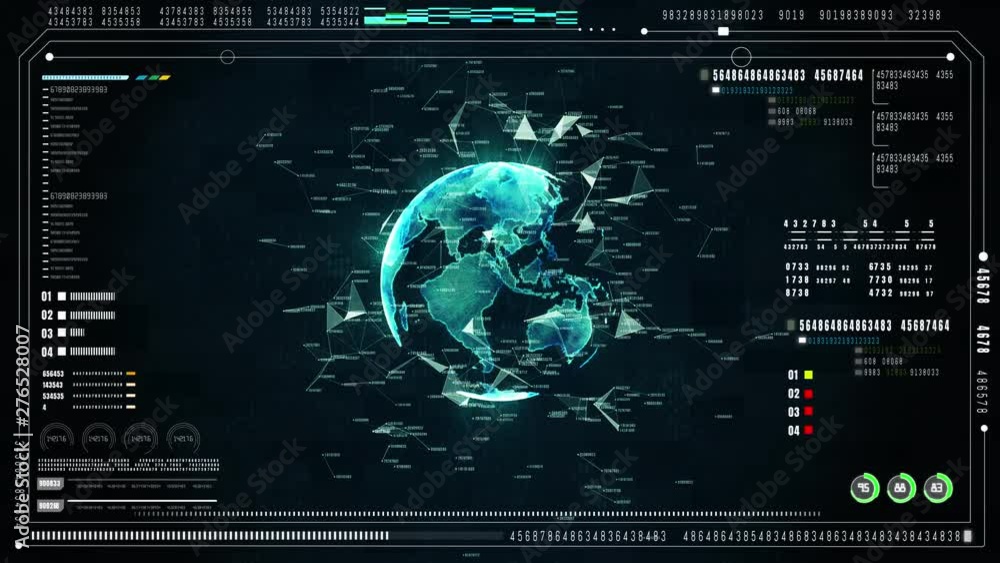 Hi-Tech futuristic user interface head up display screen with digital data and information display and technology network background concept. Earth Element Furnished by Nasa