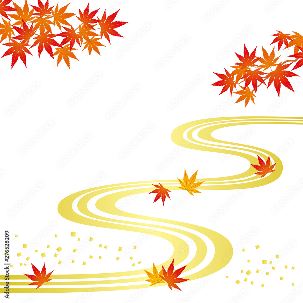 Obraz premium 秋 紅葉 流水 和風背景