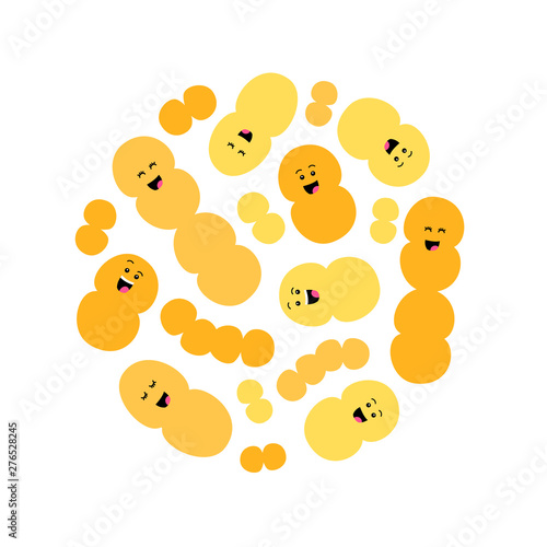 Funny probiotics bacteria family background isolated on white, gut and intestinal flora, set in flat style