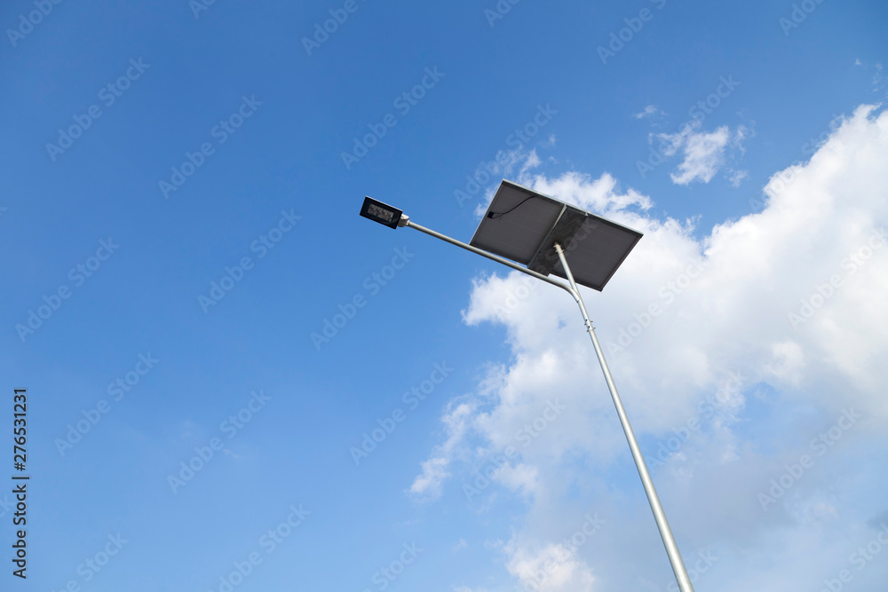 LED street light with solar cell on clear sky LED street light with solar cell on clear sky