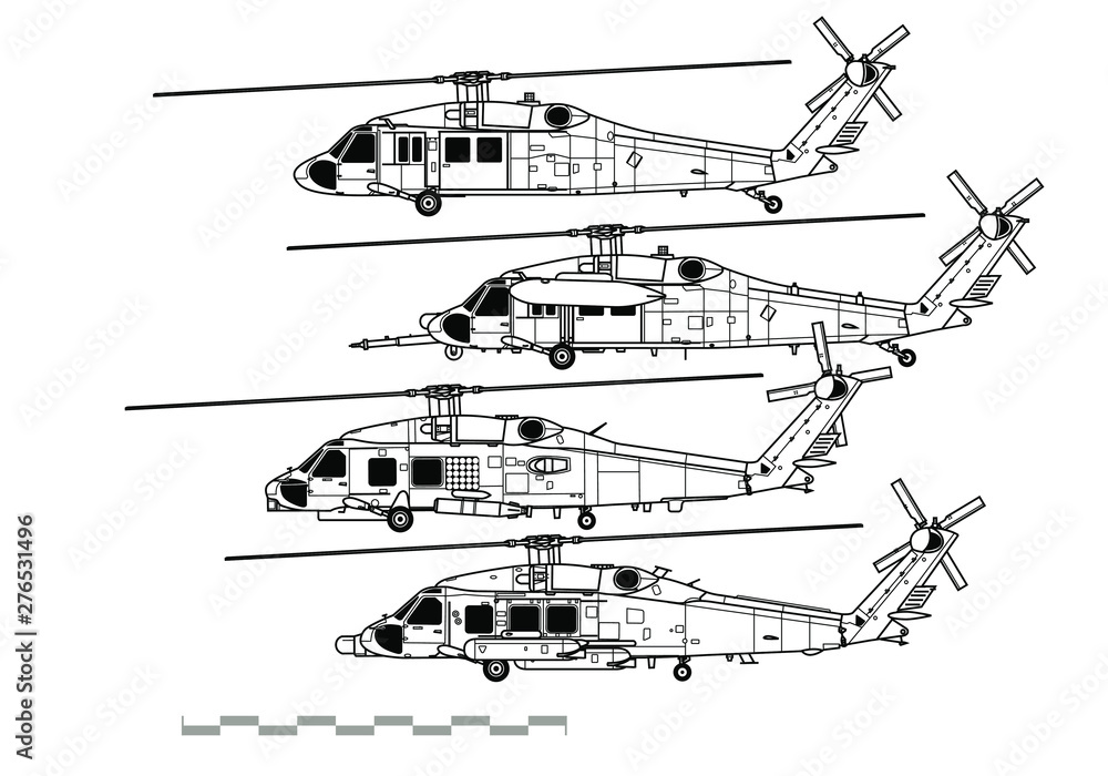 Sikorsky UH-60 Black Hawk. Outline vector drawing