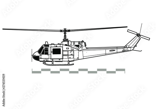 Bell UH-1 Iroquois. Outline vector drawing