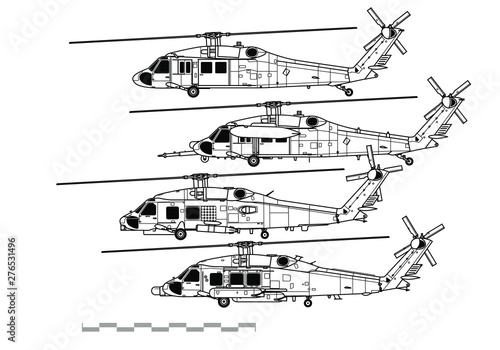 Sikorsky UH-60 Black Hawk. Outline vector drawing