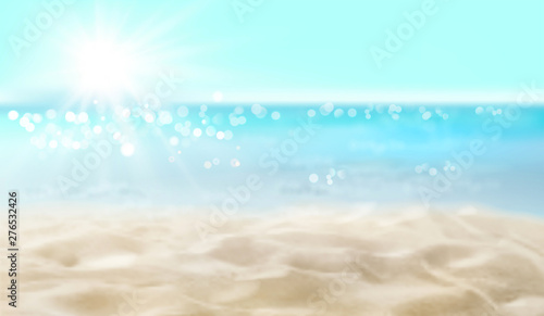 Empty sandy beach. Summer day. Waves on the seashore. Vector illustration.
