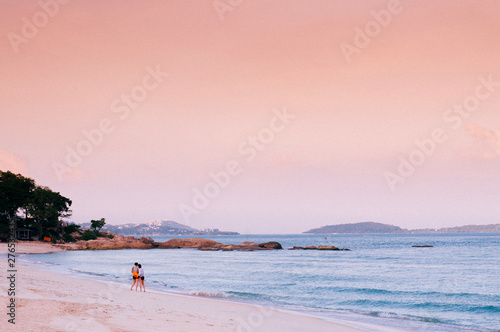 Peaceful Summer beach pink tone Sunset or sunrise sky in Samui - Thailand tropical isalnd