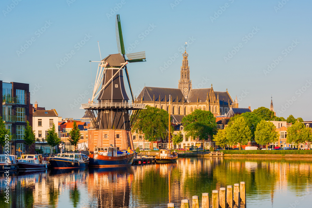 Fototapeta premium Skyline of Haarlem, North Holland, Netherlands, with Windmill 