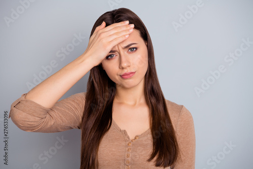 Obraz na plátně Close up photo beautiful she her lady perfect appearance hands arms hold touch f