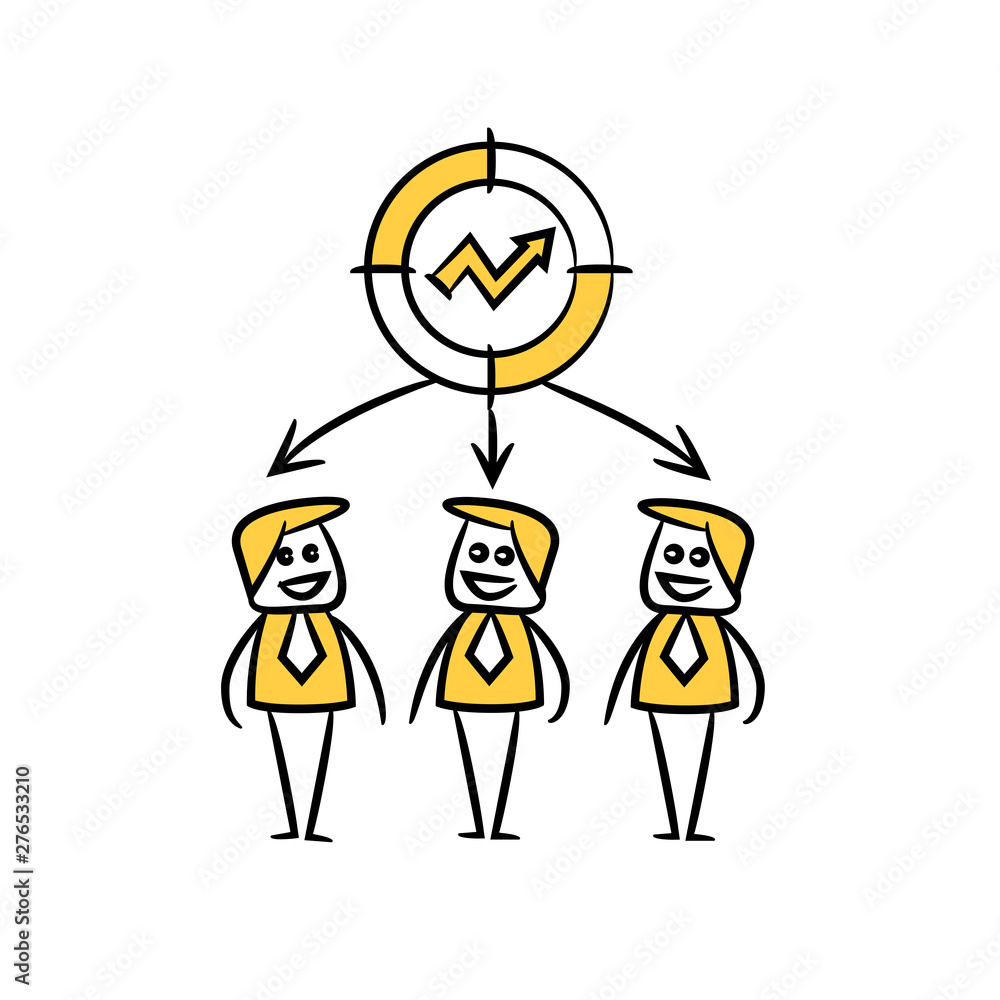 business people team and graph in yellow doodle stick figure business people team and graph in yellow doodle stick figure