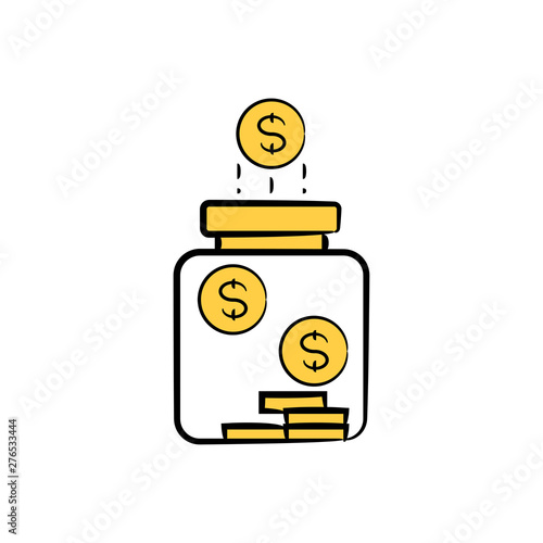 money and jar icon yellow hand drawn theme