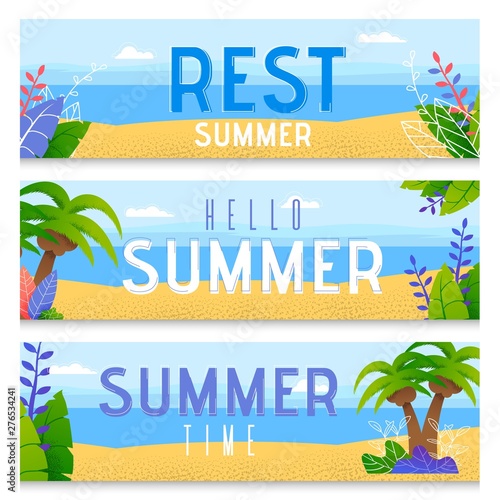 Summer Vacation Rest Flat Vector Banners Set