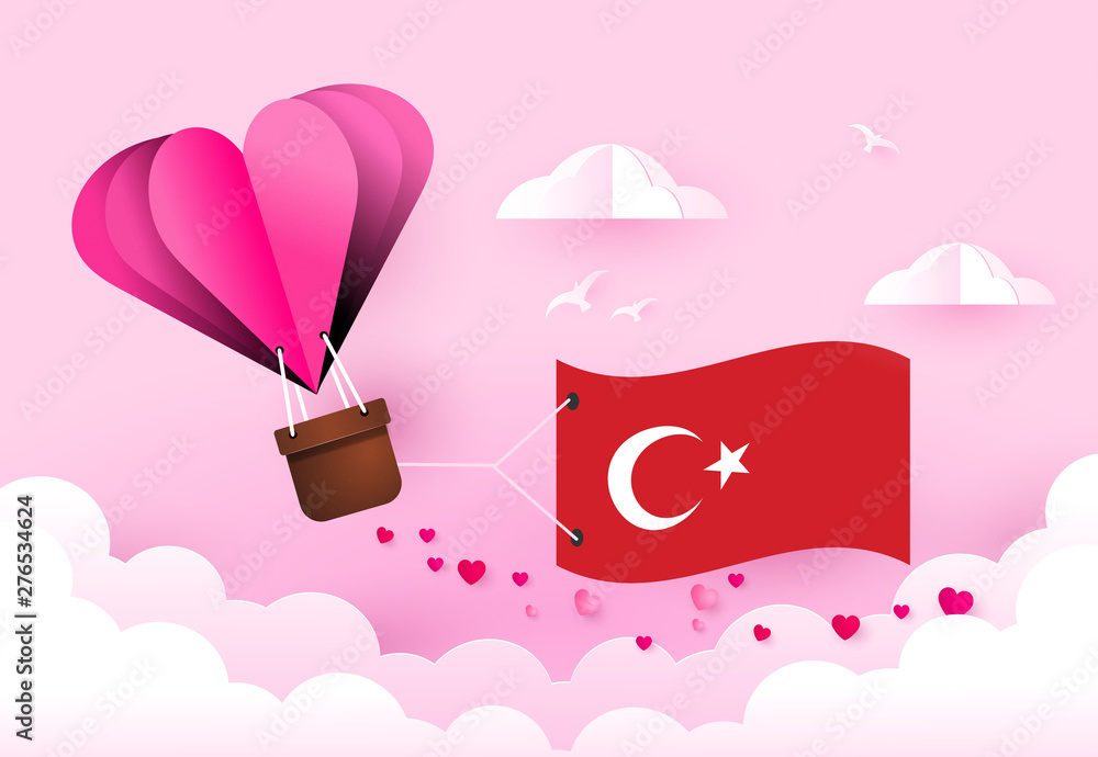 Heart air balloon with Flag of Turkey for independence day or something similar