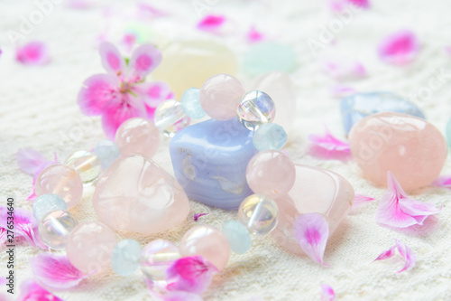 gem stones and bracelet with flower