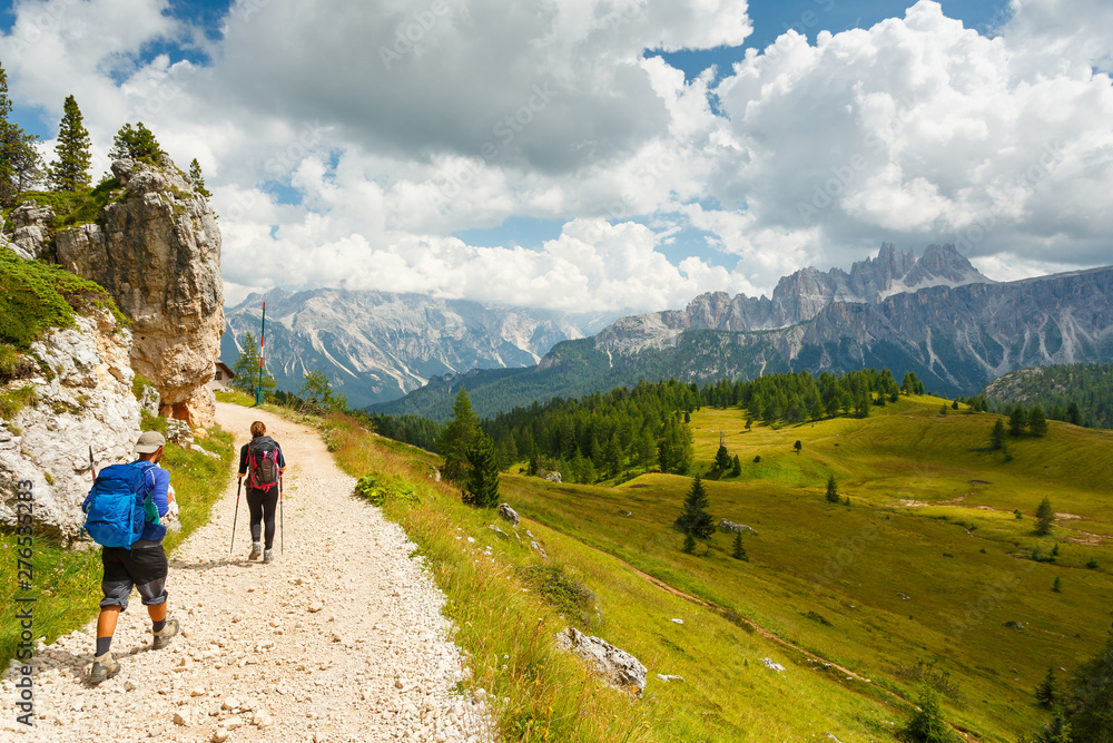 Hiking in Dolomites mountains, Italy
