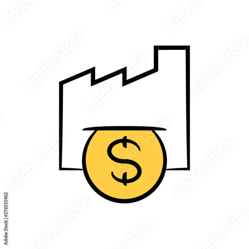 factory and money icon yellow hand drawn theme