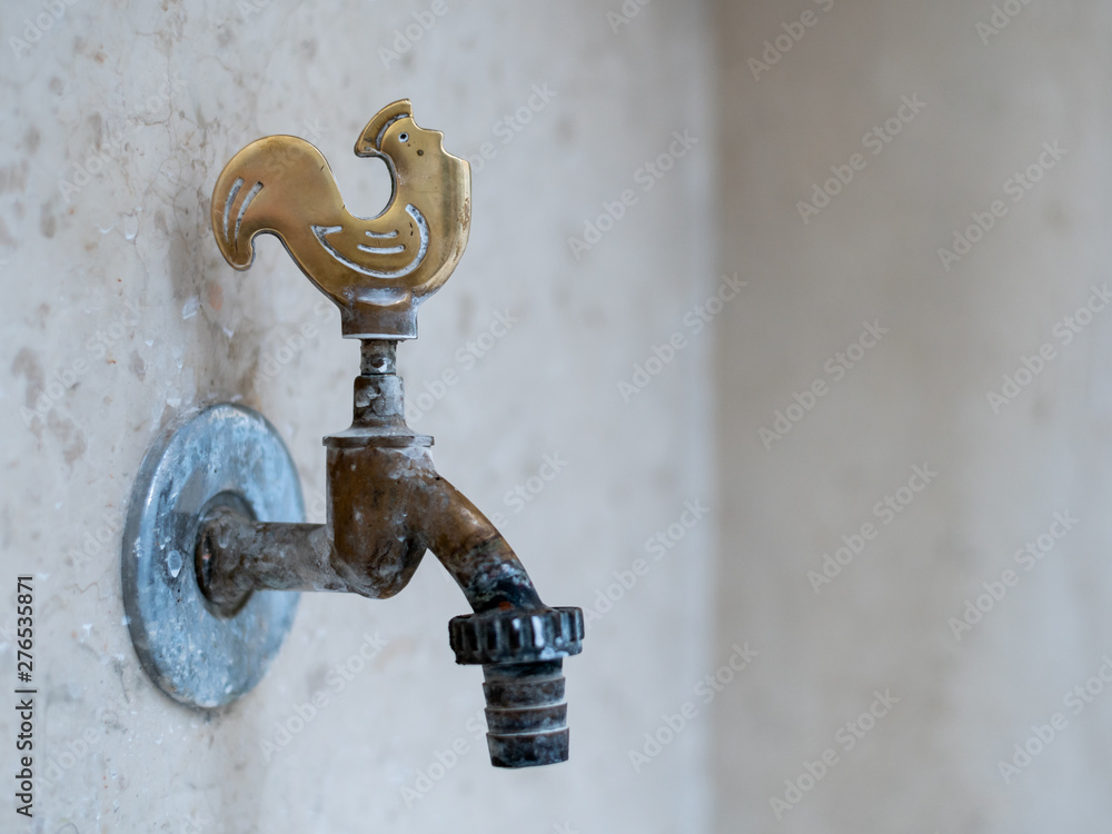 old faucet decorated by a golden bird old faucet decorated by a golden bird