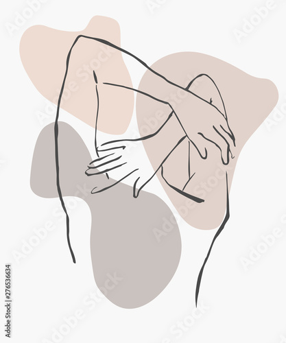 Simple hand drawn trendy line silhouette woman. Modern minimalism art, aesthetic contour. Abstract women's silhouette, minimalist style. Scandinavian print