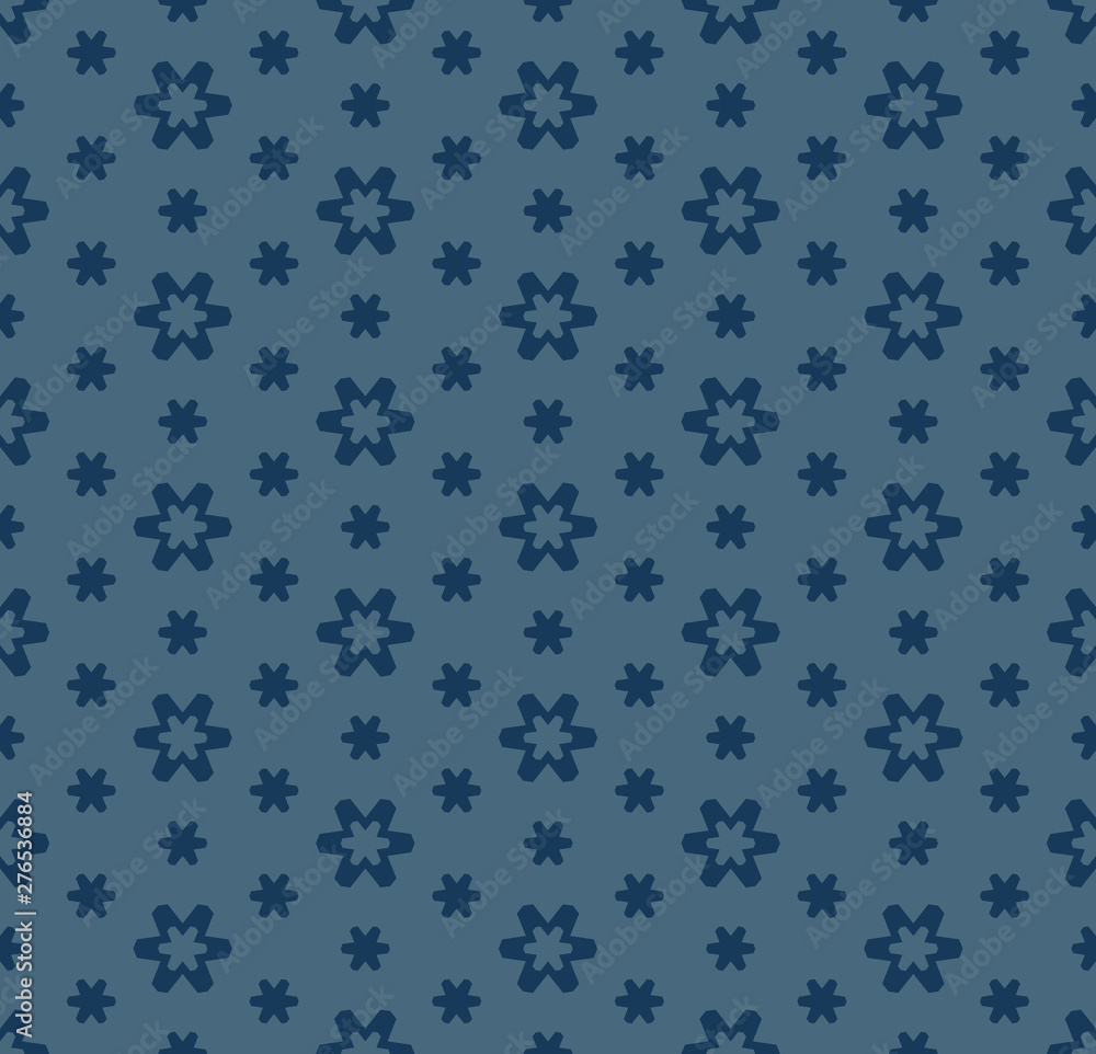 Vector minimalist floral seamless pattern. Deep blue colored geometric texture
