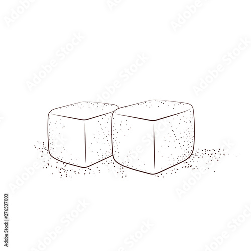 Hand drawn sugar cubes. Two white sugar cubes isolated