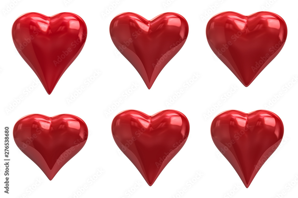Set of realistic red Valentine hearts 3d illustration