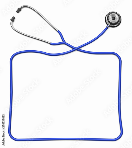 A stethoscope forming a frame for text on a white background. Clipping path included for easy separation.