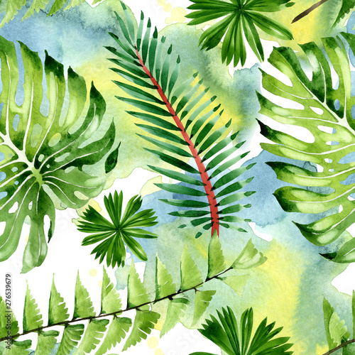 Palm beach tree leaves jungle botanical. Watercolor background illustration s...