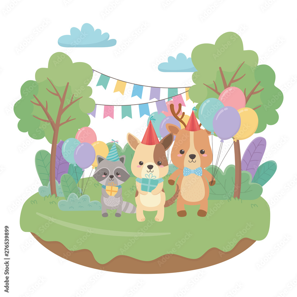 Fototapeta premium Animals cartoons with happy birthday icon design