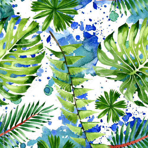 Palm beach tree leaves jungle botanical. Watercolor background illustration s...