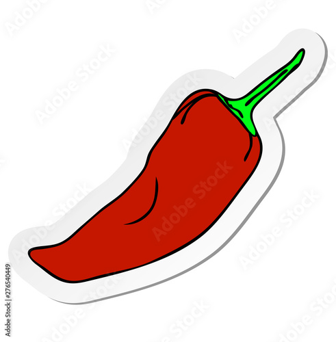 Vector illustration, sticker of red hot pepper in flat cartoon style isolated on white background