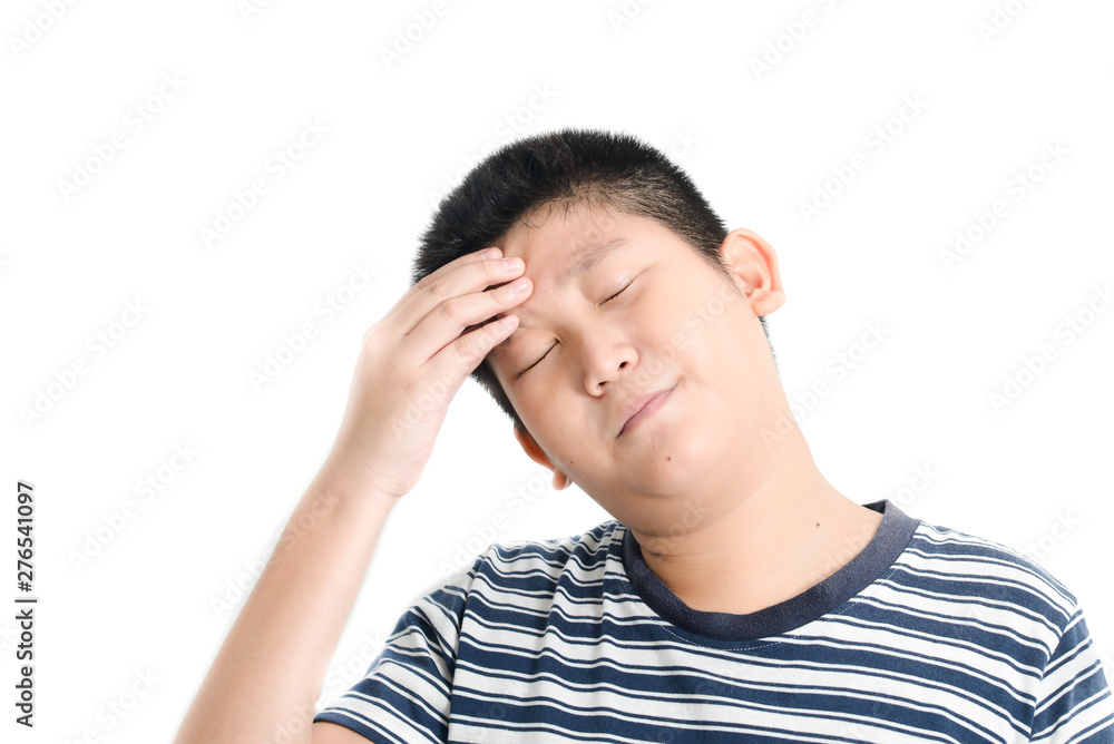 Asian preteen boy having headace on white background. Asian preteen boy having headace on white background.