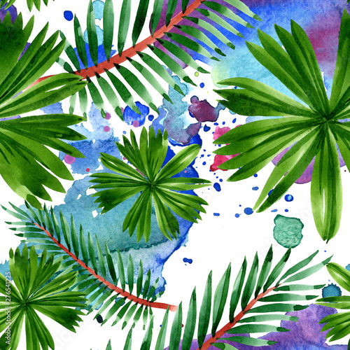 Palm beach tree leaves jungle botanical. Watercolor background illustration s...