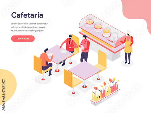 Cafetaria Illustration Concept. Isometric design concept of web page design for website and mobile website.Vector illustration