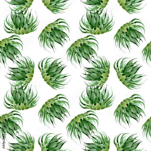 Green cactus floral botanical flower. Watercolor background illustration set. Seamless background pattern.