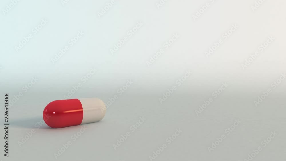 3D Render of a red and white pharmaceutical pill falling 3D Render of a red and white pharmaceutical pill falling